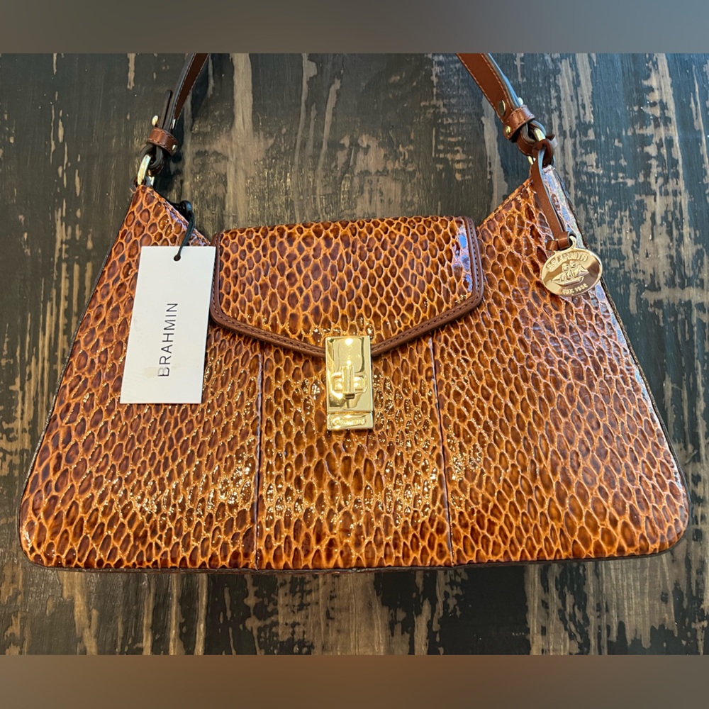 Brahmin Esme Nutmeg Janeway Snakeskin Embossed Shoulder Bag - Picture 3 of 16